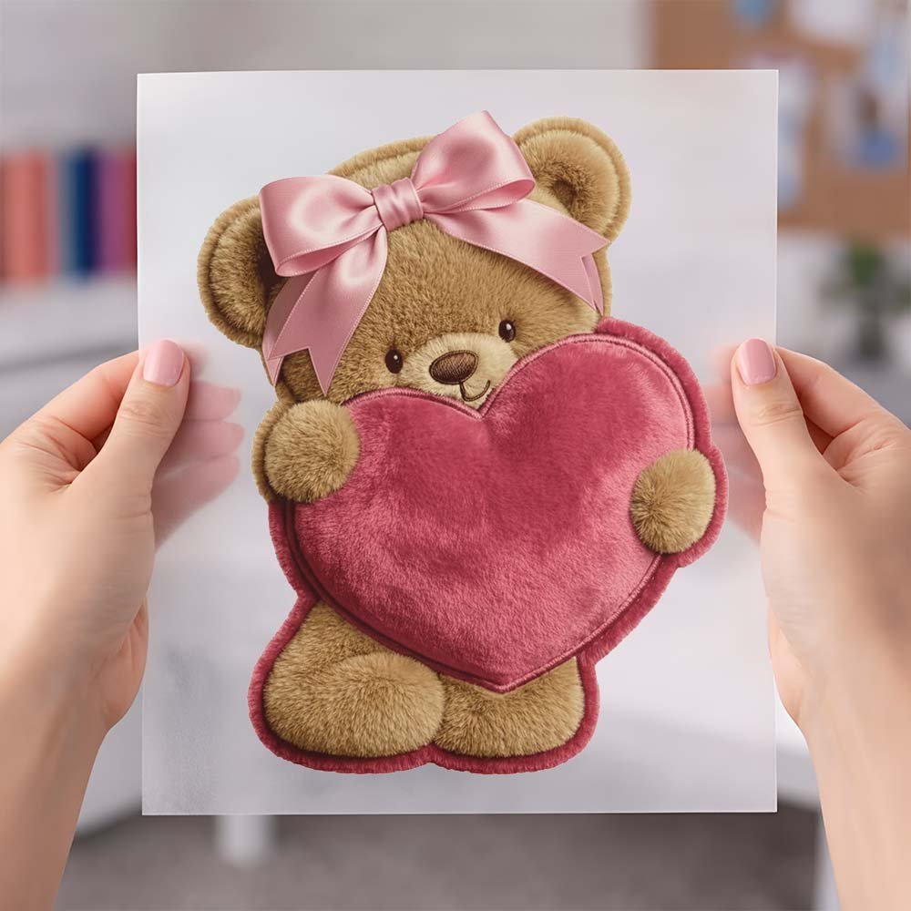 May include a cute plush teddy bear design with soft, playful details and a cozy, charming aesthetic, sized for a 9.5-inch DTF transfer.