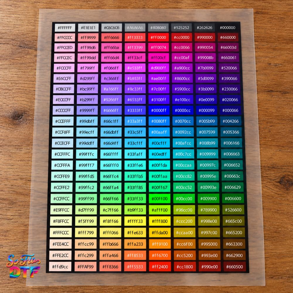 Color Matching Guide DTF Sheet - 11 in X 14 in