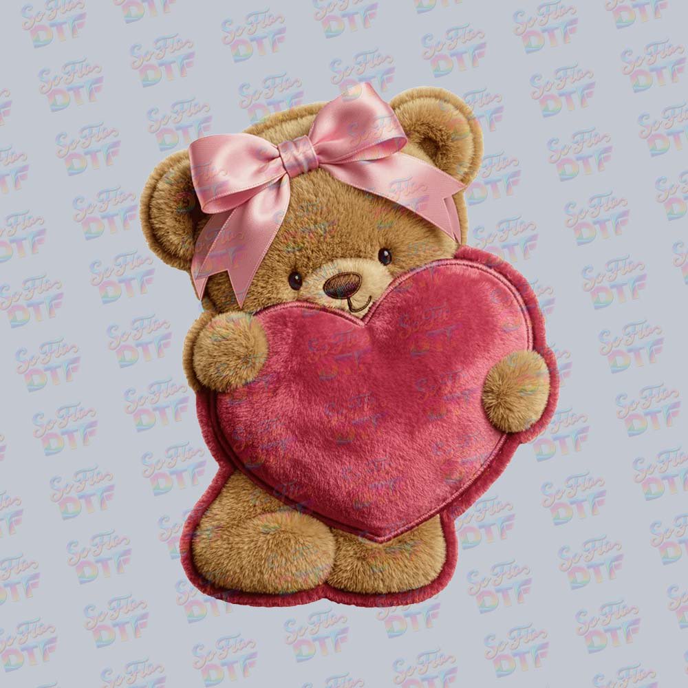 May include a cute plush teddy bear design with soft, playful details and a cozy, charming aesthetic, sized for a 9.5-inch DTF transfer.