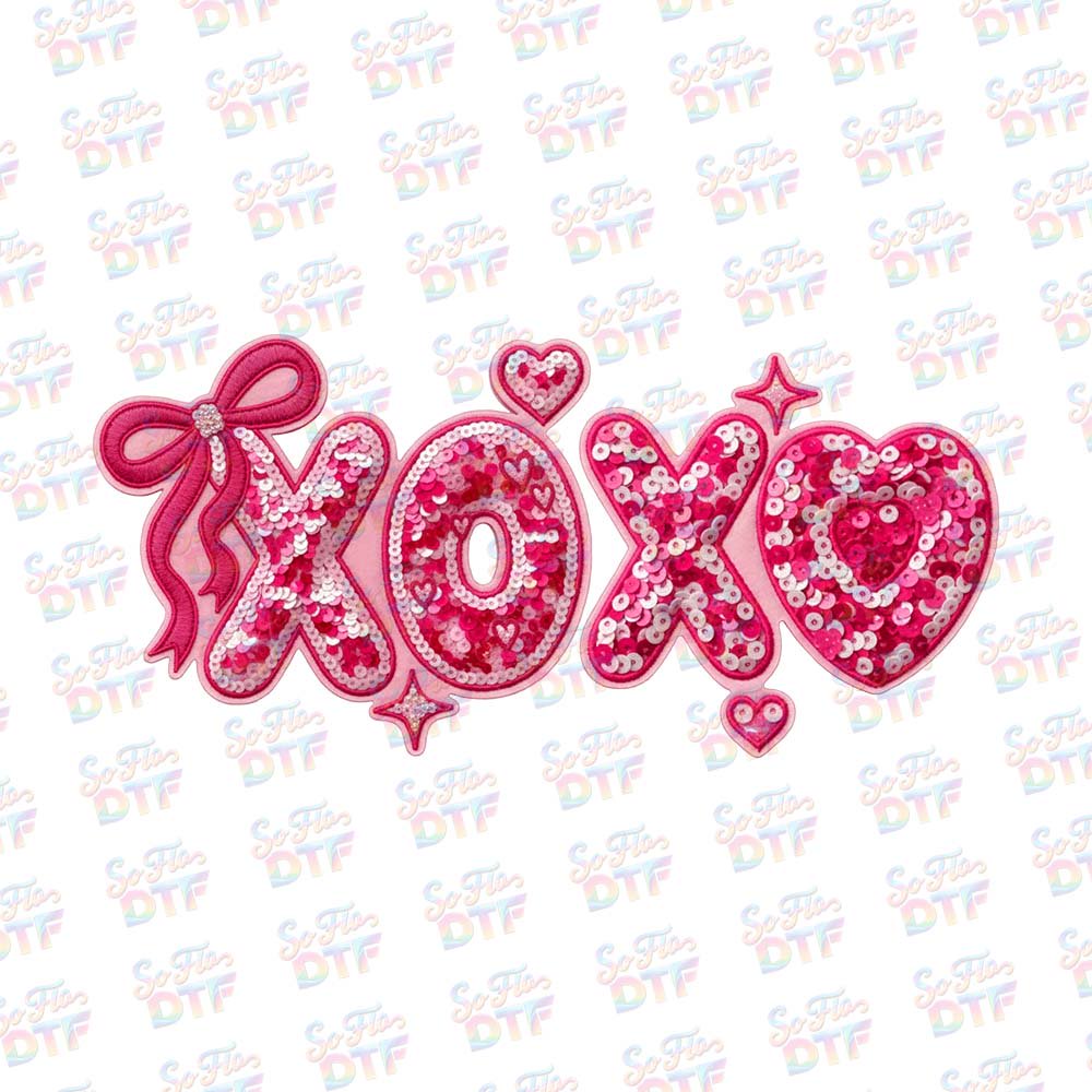 May include a festive “XOXO” design with sparkling sequin-inspired details, decorative lettering, and a glamorous Valentine’s-inspired aesthetic.