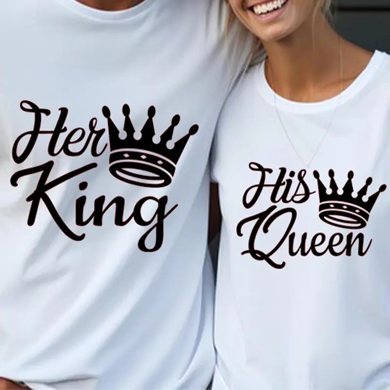 May include a “His Queen & Her King” romantic design as a 9.5-inch DTF transfer, ideal for customizing T-shirts, sweatshirts, tote bags, and other apparel.
