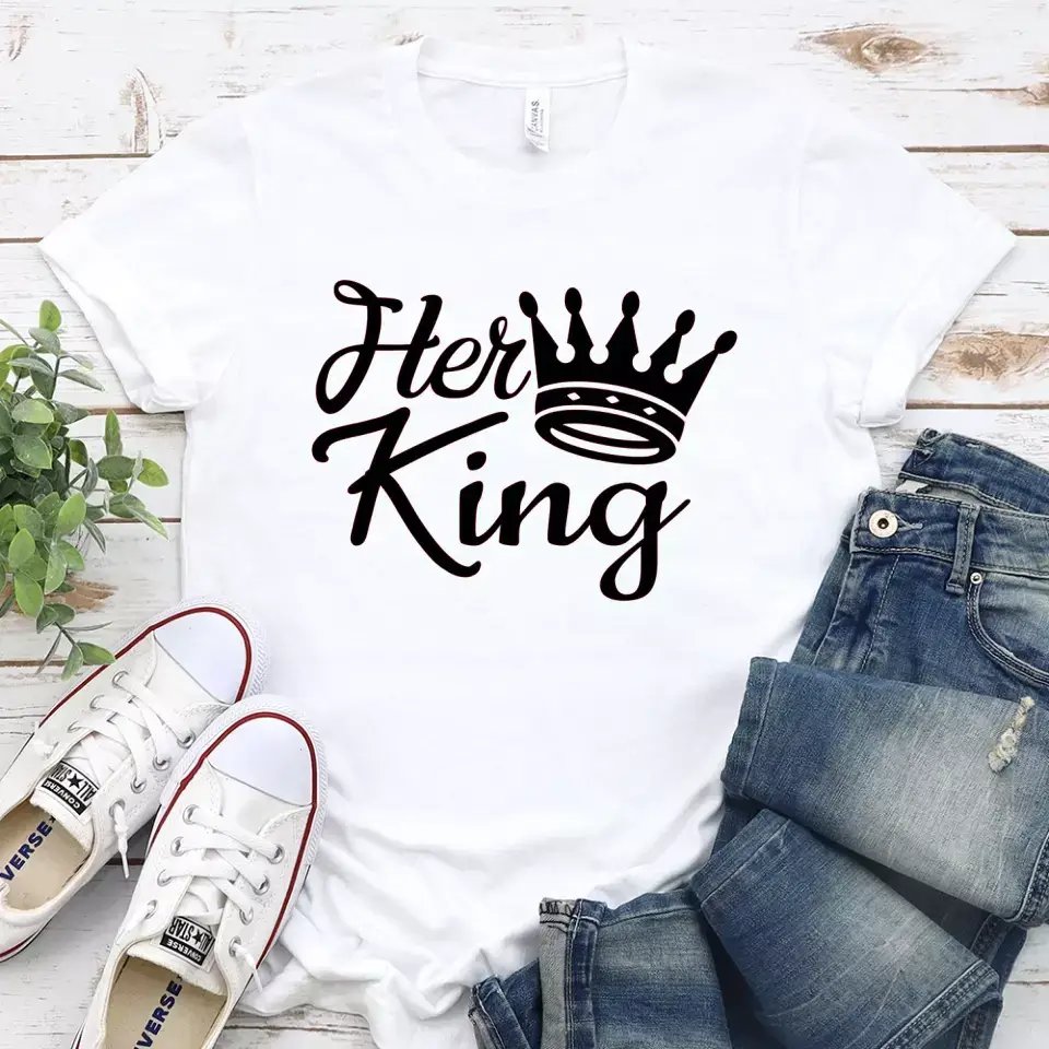 May include a “His Queen & Her King” romantic design as a 9.5-inch DTF transfer, ideal for customizing T-shirts, sweatshirts, tote bags, and other apparel.