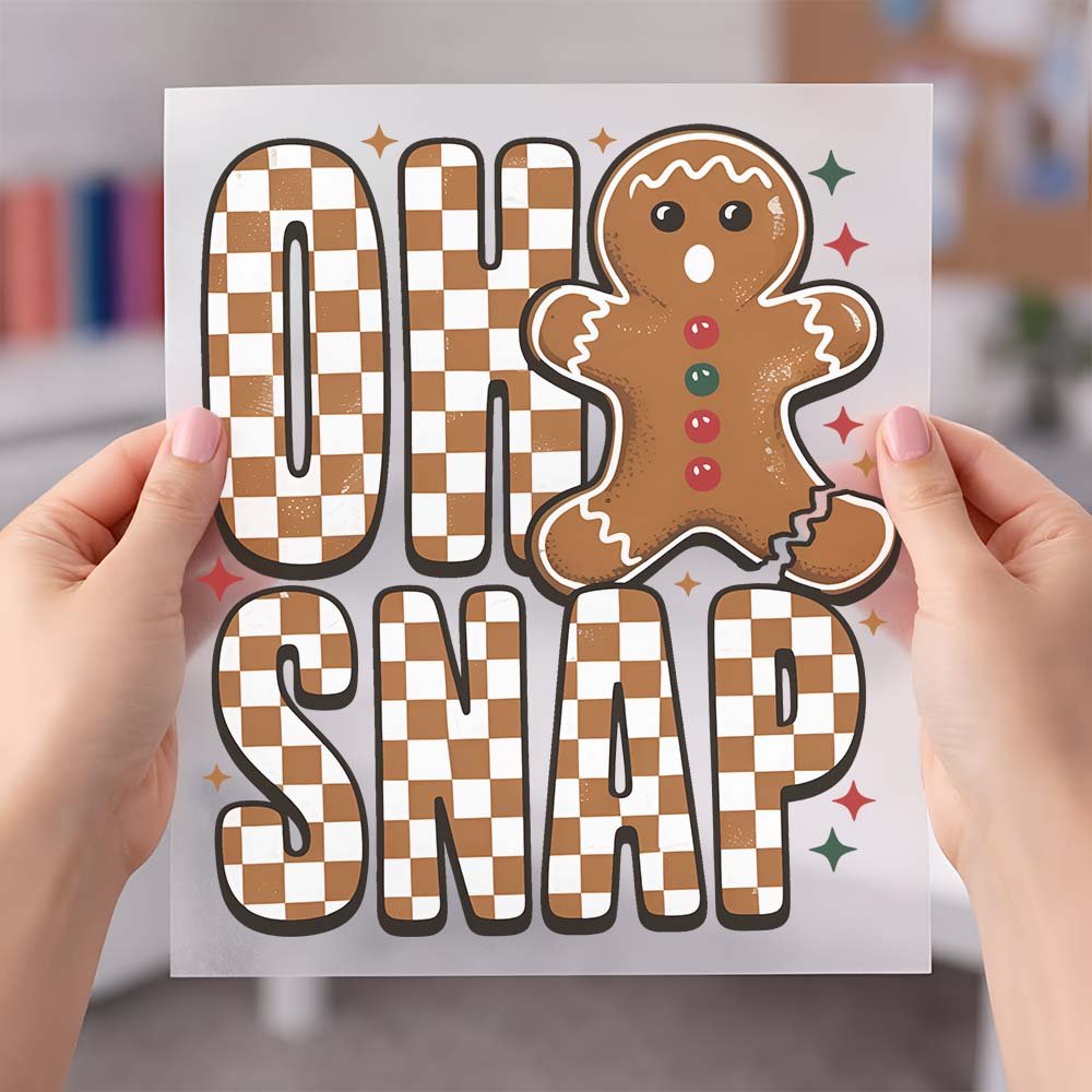 May include a playful “Oh Snap Gingerbread” design as a 9.5-inch DTF transfer, ideal for customizing T-shirts, sweatshirts, tote bags, and other apparel.
